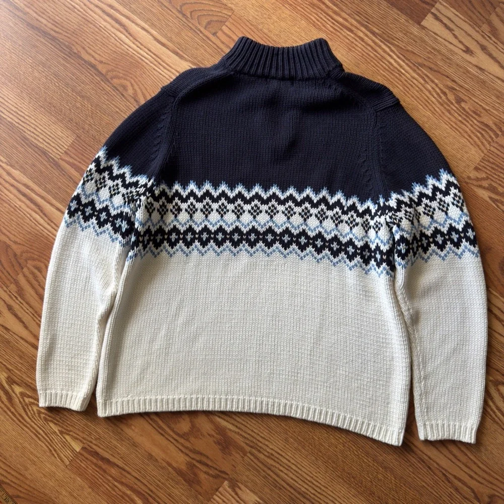Eddie Bauer Quarter‎ Zip Sweater Mens XL Tall Navy White Fair Isle Vintage Y2K
